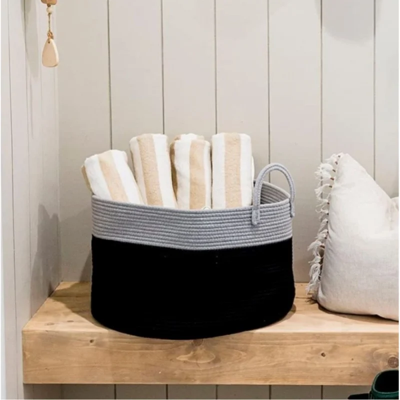 Alternative view of Cotton Laundry Basket Pack of 1 Storage Basket For Clothes (Grey)