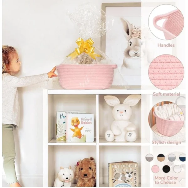 Cotton Baby Gift Basket Pack of 1 Storage Basket For Clothes (Pink) - Image 2
