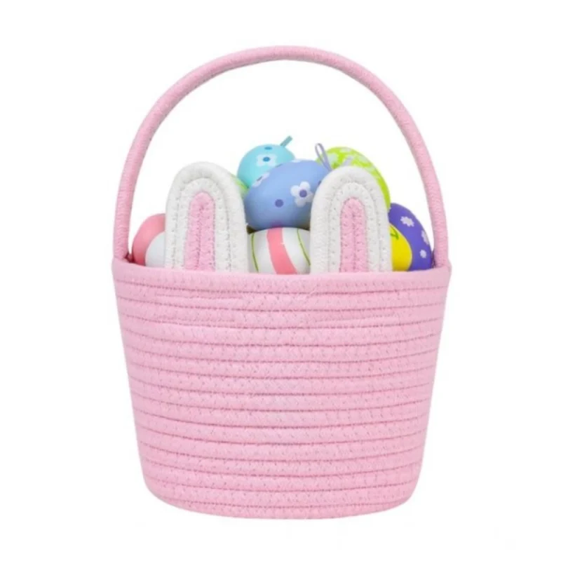 Cotton Ear Toy Bucket Pack of 1 Storage Basket For Clothes (Pink)