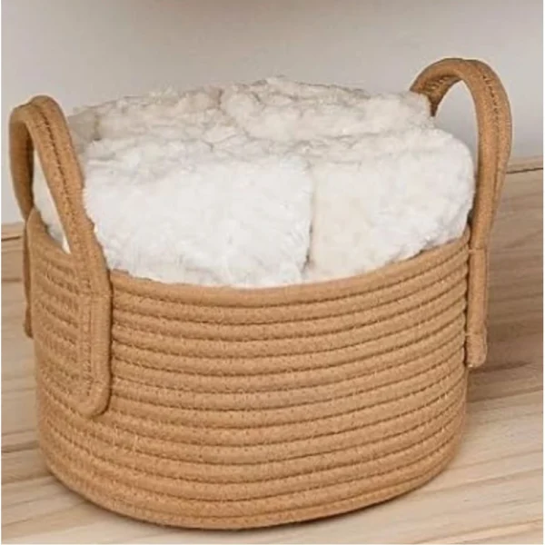 Cotton Basket Inch Pack of 1 Storage Basket For Clothes (Beige) - Image 2