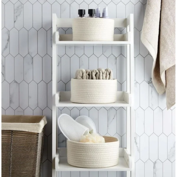 Cotton Round Basket Pack of 3 Storage Basket For Clothes (White) - Image 2