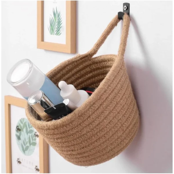 Cotton Hanging Storage Small Basket Pack of 3 Storage Basket For Clothes (Brown) - Image 3