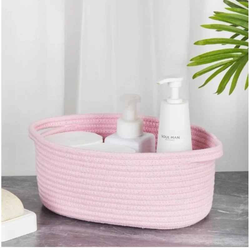 Alternative view of Cotton 2 Pcs Oval Basket  Storage Basket For Clothes (Pink)
