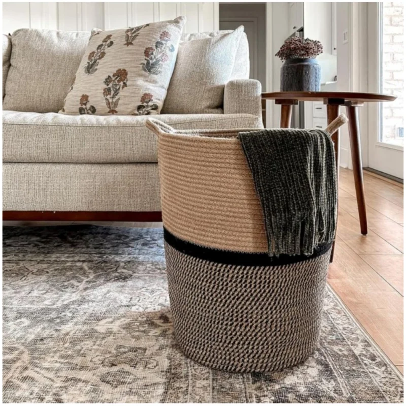 Alternative view of Cotton Laundry Basket Pack of 1 Storage Basket For Clothes (Multicolor)