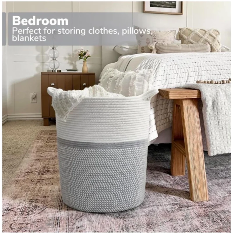 Alternative view of Cotton Laundry Basket Pack of 1 Storage Basket For Clothes (Grey)