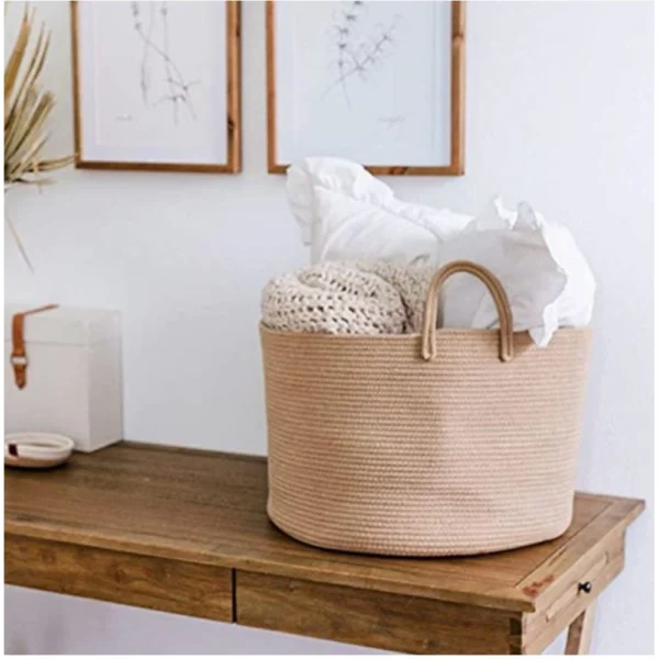 Cotton Laundry Basket Pack of 1 Storage Basket For Clothes (Beige) - Image 3