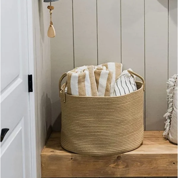 Cotton Laundry Basket Pack of 1 Storage Basket For Clothes (Beige) - Image 2
