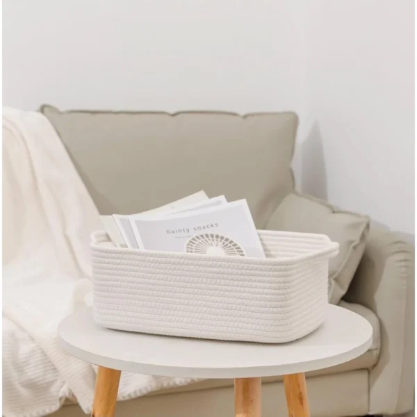 Cotton Basket Pack of 1 Storage Basket For Clothes (White) - Image 2