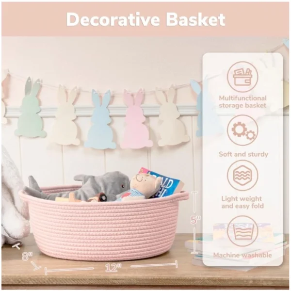 Cotton Baby Gift Basket Pack of 1 Storage Basket For Clothes (Pink) - Image 3