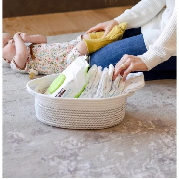 Cotton Zigzag Oval Basket Pack of 3 Storage Basket For Clothes (White) - Image 2