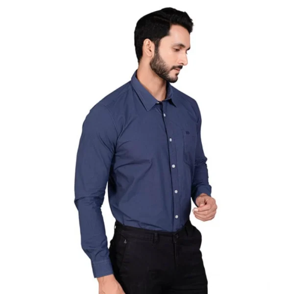 Men's Casual Cotton Full Sleeve Solid Shirt (Navy) - Image 3