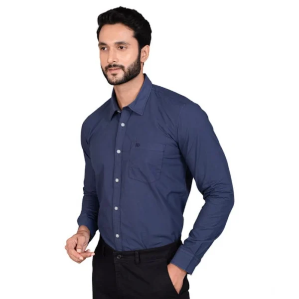Men's Casual Cotton Full Sleeve Solid Shirt (Navy) - Image 4