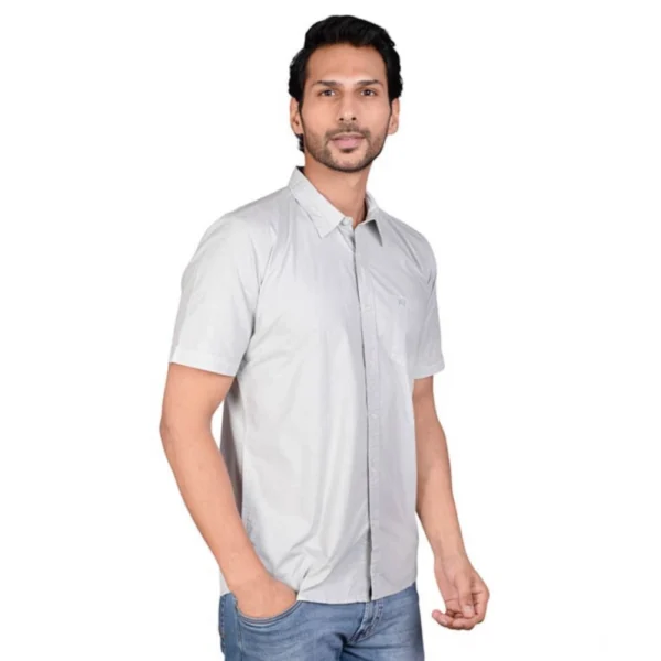 Generic Men's Casual Cotton Half Sleeve Solid Shirt (Grey) - Image 3