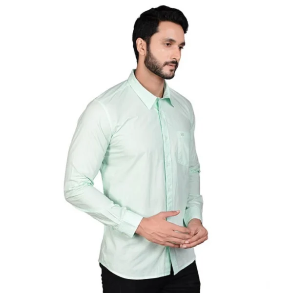 Generic Men's Casual Cotton Full Sleeve Solid Shirt (Sea Green) - Image 3