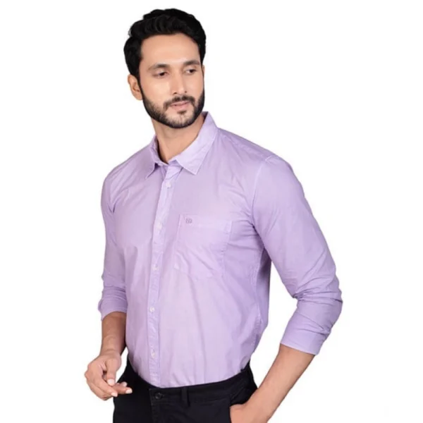 Men's Casual Cotton Full Sleeve Solid Shirt (Purple) - Image 4