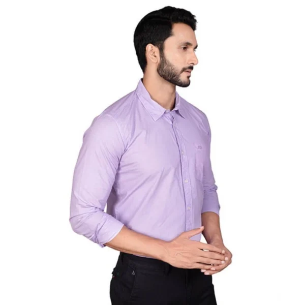 Men's Casual Cotton Full Sleeve Solid Shirt (Purple) - Image 3
