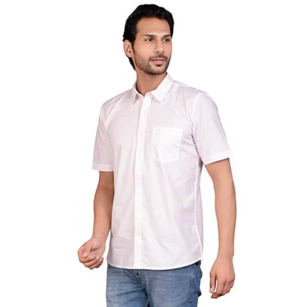 Men's Casual Cotton Half Sleeve Solid Shirt (Pink) - Image 3