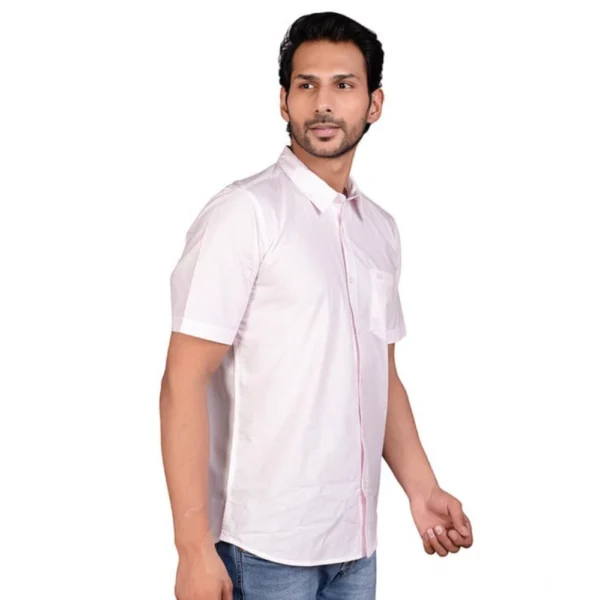 Men's Casual Cotton Half Sleeve Solid Shirt (Pink) - Image 4