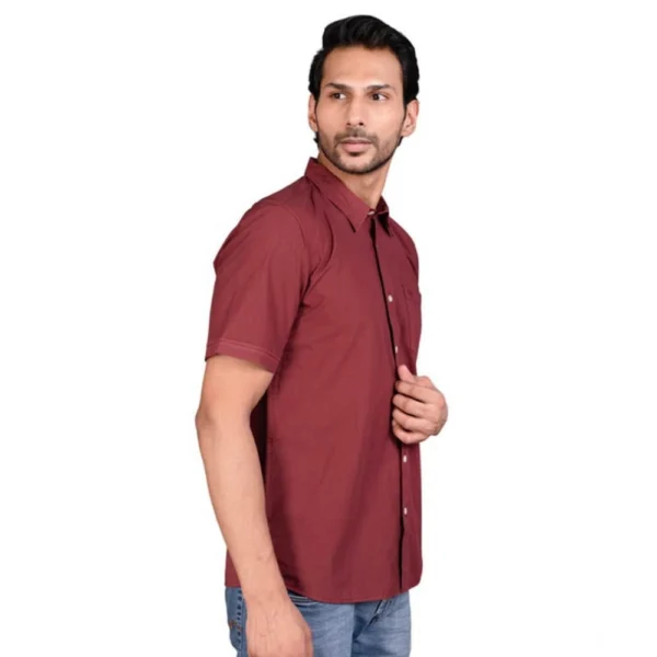 Generic Men's Casual Cotton Half Sleeve Solid Shirt (Maroon) - Image 4