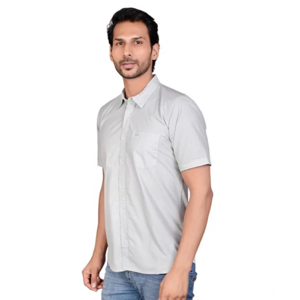 Generic Men's Casual Cotton Half Sleeve Solid Shirt (Grey) - Image 2
