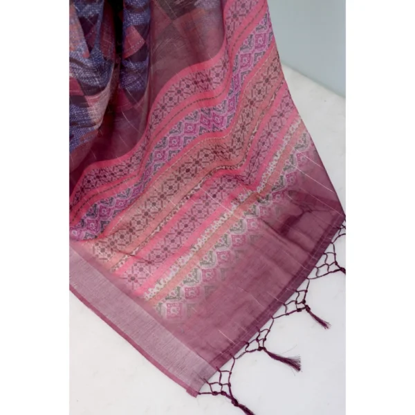 Generic Women's Linen Digital Print Saree With Unstitched Blouse 5.5Mtr (Pink) - Image 4