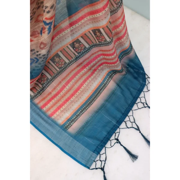 Generic Women's Linen Digital Print Saree With Unstitched Blouse 5.5Mtr (Multicolor) - Image 2