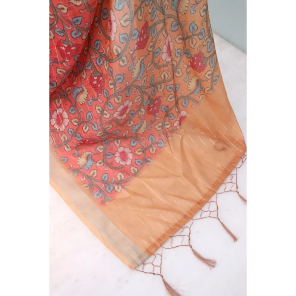 Generic Women's Linen Digital Print Saree With Unstitched Blouse 5.5Mtr (Orange) - Image 2
