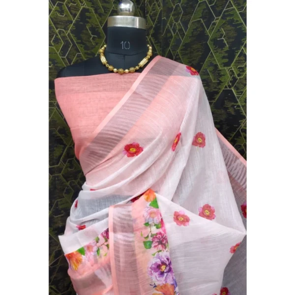 Generic Women's Cotton Linen Woven Design Saree With Unstitched Blouse 5.5Mtr (Peach) - Image 2