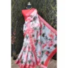 Generic Women's Cotton Linen Woven Design Saree With Unstitched Blouse 5.5Mtr (Red)