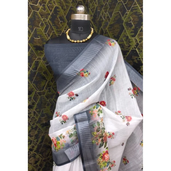 Generic Women's Cotton Linen Woven Design Saree With Unstitched Blouse 5.5Mtr (Black) - Image 3