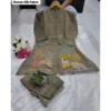 Women's Silk Embroidered 3/4th Sleeve Collar Neck Co-Ord Set (Grey)