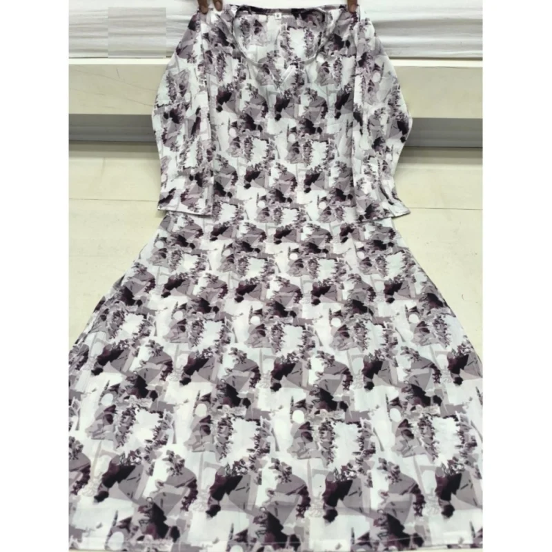 Women's Cotton Blended Printed 3/4th Sleeve V Neck Kurti (Wine)