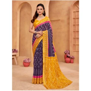 Women's Cotton Printed Saree With Unstitched Blouse 5.5Mtr (Blue)