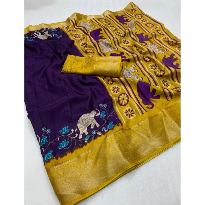 Alternative view of Generic Women's Dola Silk Printed Saree With Unstitched Blouse 5.5Mtr (Purple)