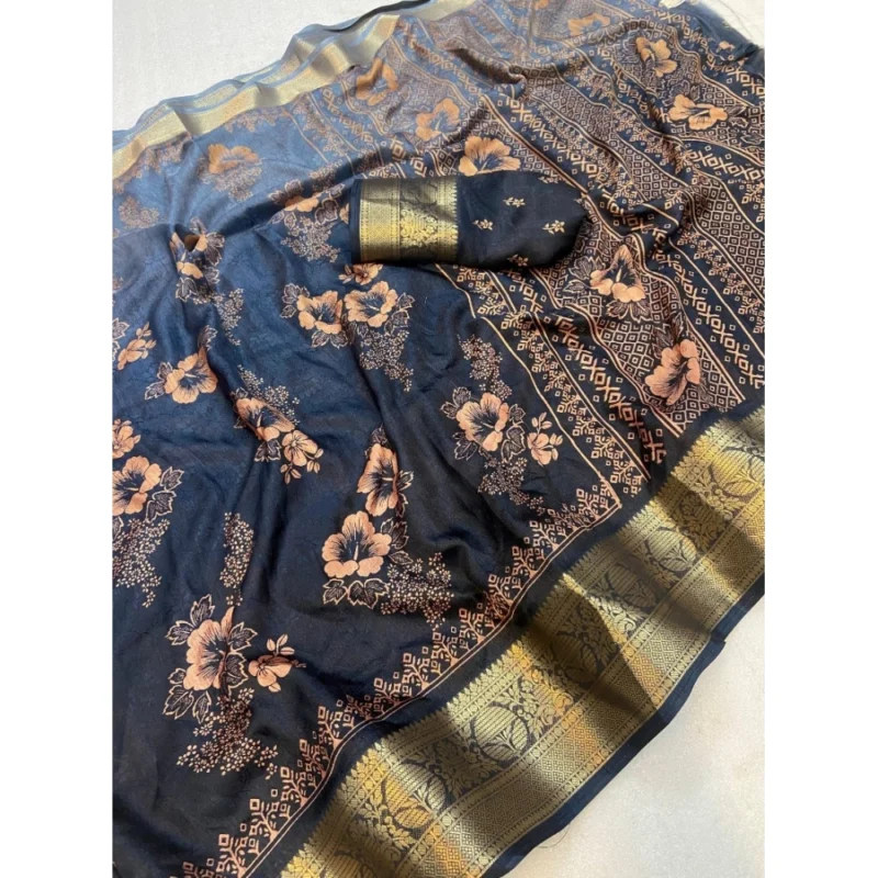 Alternative view of Generic Women's Jacquard Printed Saree With Unstitched Blouse 5.5Mtr (Grey)