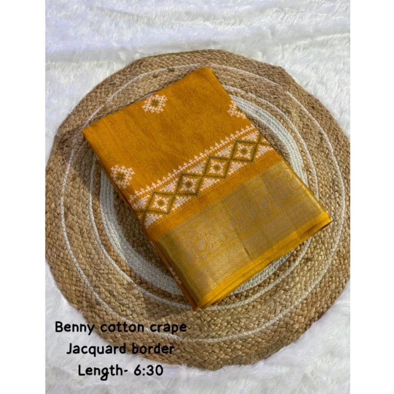 Generic Women's Benny Crape Printed Saree With Unstitched Blouse 5.5Mtr (Mustard)