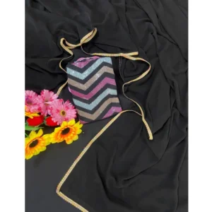 Generic Women's Fox Georgette  Solid Saree With Unstitched Blouse 5.5Mtr (Black)