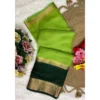 Generic Women's Khadi Cotton  Solid Saree With Unstitched Blouse 5.5Mtr (Green)
