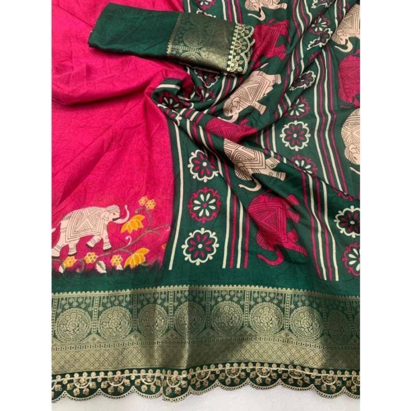 Alternative view of Generic Women's Dola Silk Printed Saree With Unstitched Blouse 5.5Mtr (Pink)