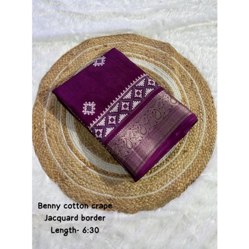 Generic Women's Benny Crape Printed Saree With Unstitched Blouse 5.5Mtr (Purple)