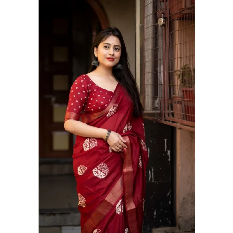 Alternative view of Generic Women's Cotton Crape Printed Saree With Unstitched Blouse 5.5Mtr (Red)
