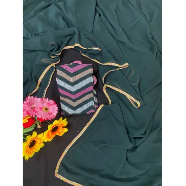 Generic Women's Fox Georgette  Solid Saree With Unstitched Blouse 5.5Mtr (Green)