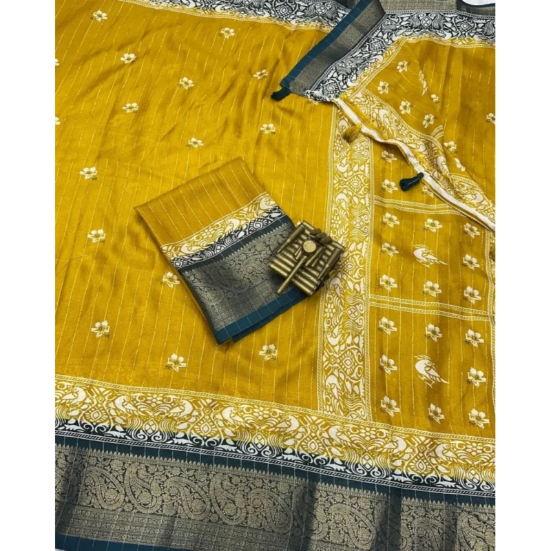 Generic Women's Cotton Silk Printed Saree With Unstitched Blouse 5.5Mtr (Mustard)