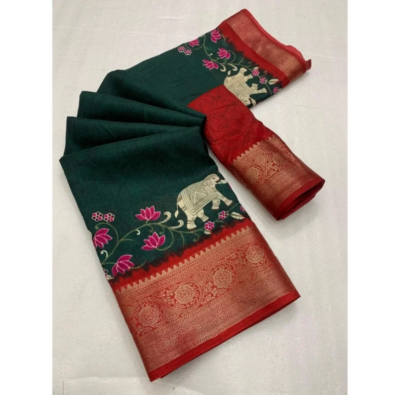 Generic Women's Dola Silk Printed Saree With Unstitched Blouse 5.5Mtr (Green)