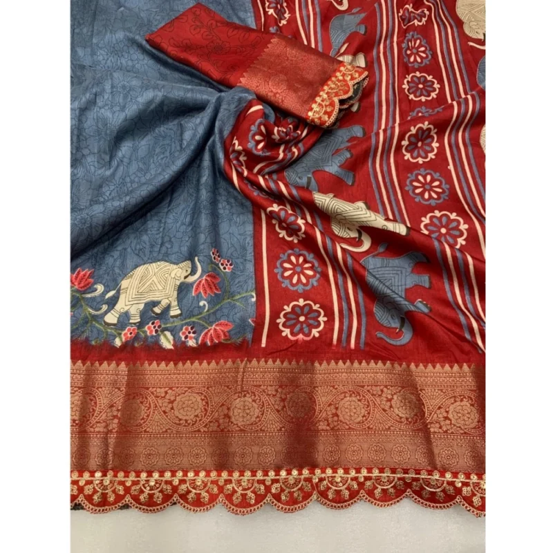 Alternative view of Generic Women's Dola Silk Printed Saree With Unstitched Blouse 5.5Mtr (Grey)