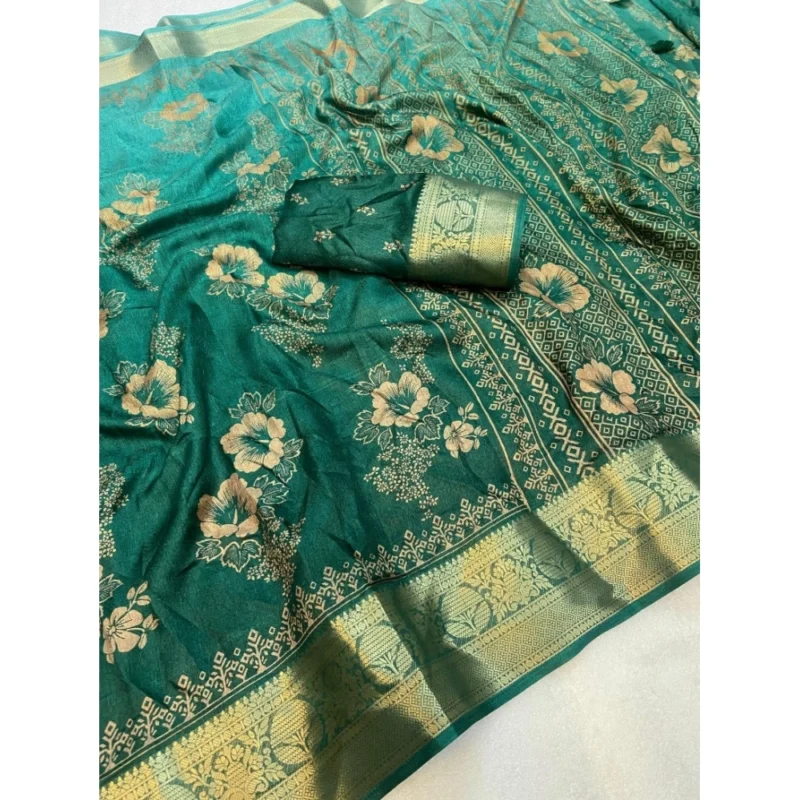 Alternative view of Generic Women's Jacquard Printed Saree With Unstitched Blouse 5.5Mtr (Green)