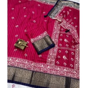 Generic Women's Cotton Silk Printed Saree With Unstitched Blouse 5.5Mtr (Pink)