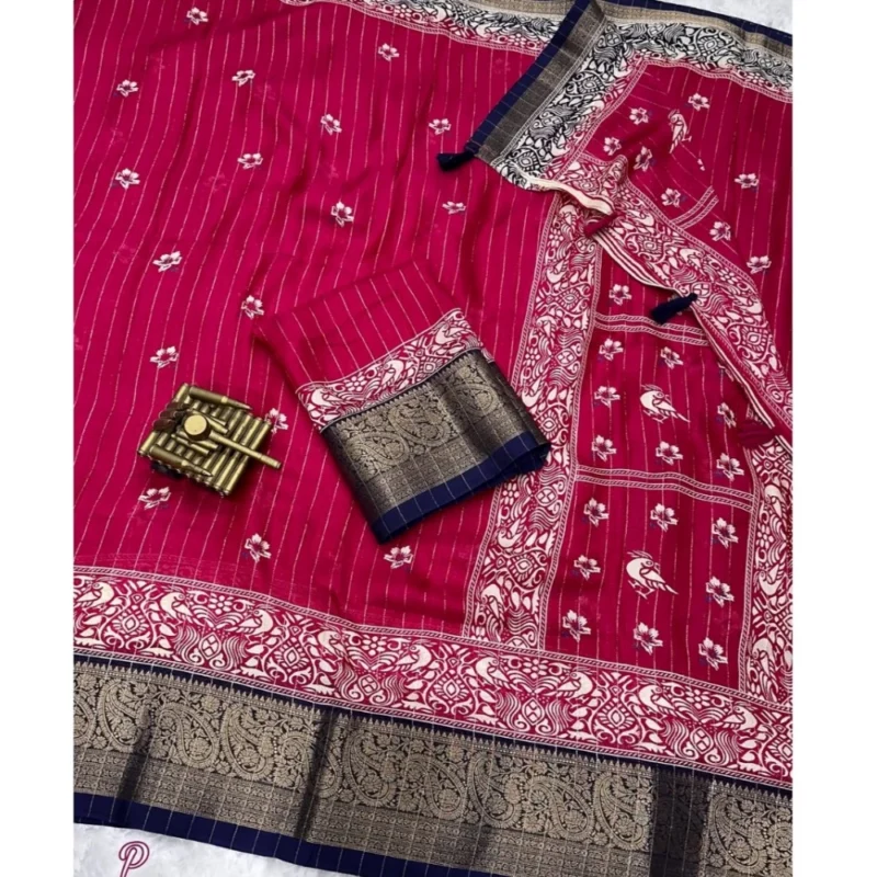 Generic Women's Cotton Silk Printed Saree With Unstitched Blouse 5.5Mtr (Pink)