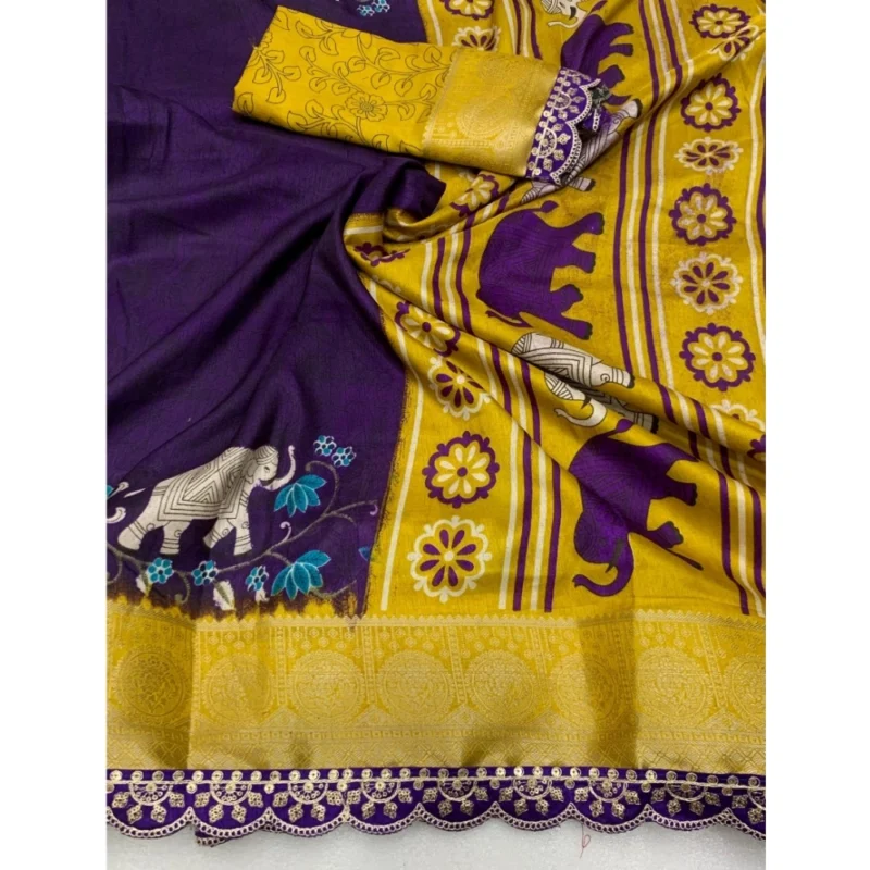 Alternative view of Generic Women's Dola Silk Printed Saree With Unstitched Blouse 5.5Mtr (Purple)