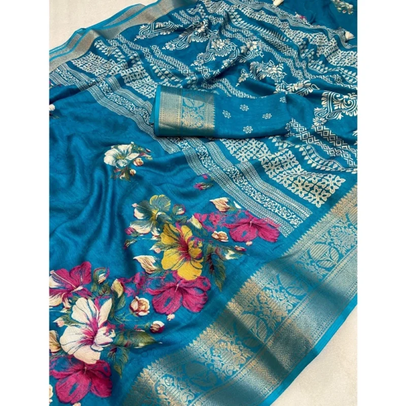 Alternative view of Generic Women's Jacquard Printed Saree With Unstitched Blouse 5.5Mtr (Sky Blue)